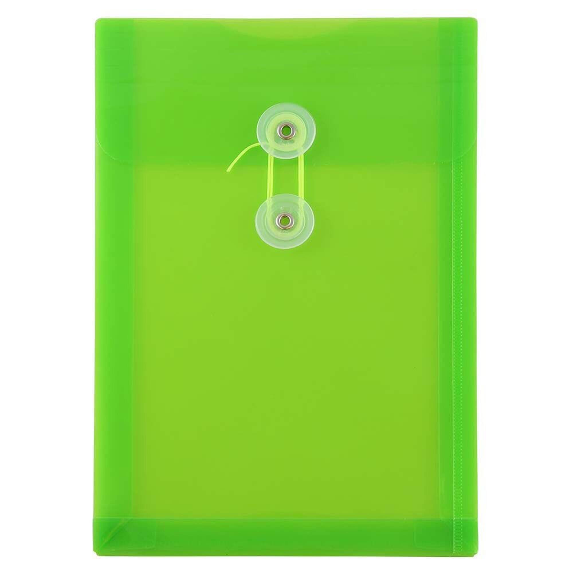 JAM Paper 6.25" x 9.25" Lime Green Plastic Button String Open End Envelopes, 120ct.